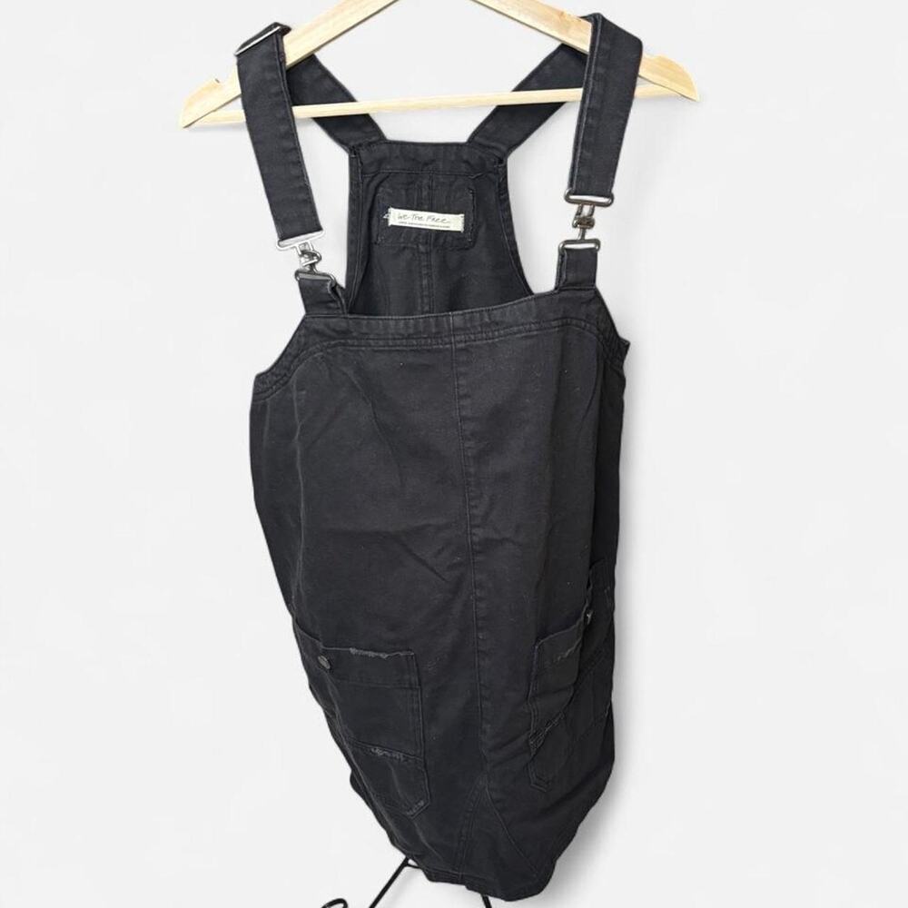 We The Free People Black Denim Overall Dress Pinafore Mini 100% Cotton Large